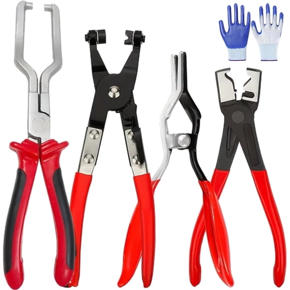 Professional Hose Clamp Kit, Hose Clamp Pliers, Oil Filter Pliers, Fuel Line Disconnecting & Dismounting Tool Set for Automotive Maintenance Radiator Heater(4PC)