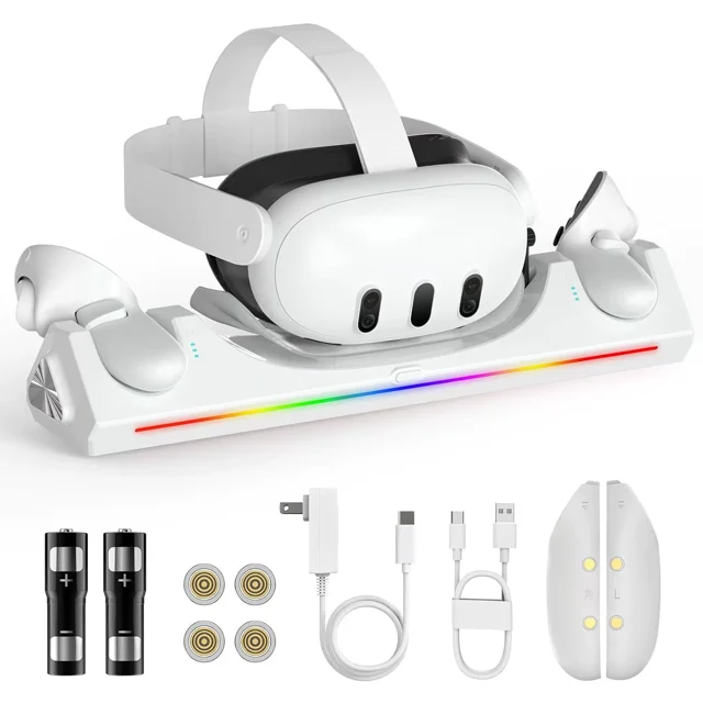 Base de carga para 3S/Quest 3, base de carga rápida con indicador LED, estación de carga con carga rápida USB-C para consola de realidad virtual