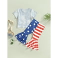 thumbnail image 4 of Bagilaanoe 4th of July Clothes for Toddler Baby Girls Short Sleeve Letter Print T-shirts Tops + Striped Flare Trousers 9M 12M 18M 24M 3T 4T Kids Independence Day Outfits 2pcs Long Pants Set, 4 of 9