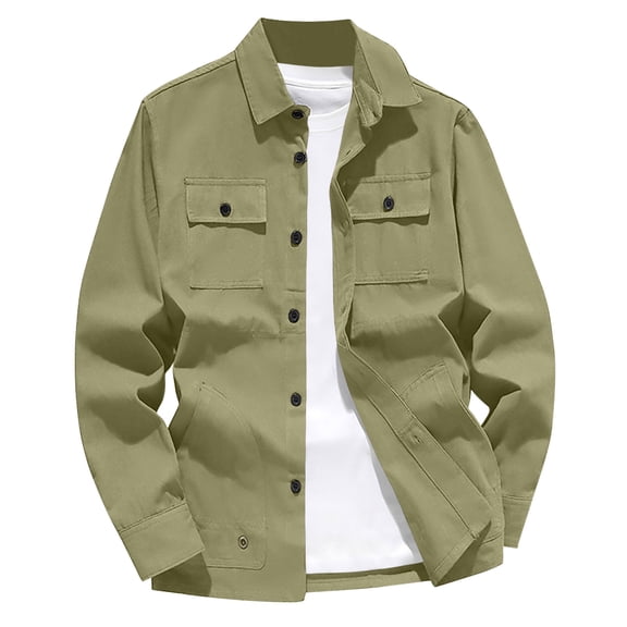 Bpyeka Men's Cargo Shacket Button Front Multi Pocket Chest Flap Pockets Relaxed Fit Spring Casual Utility Outerwear Jackets XS-2XL