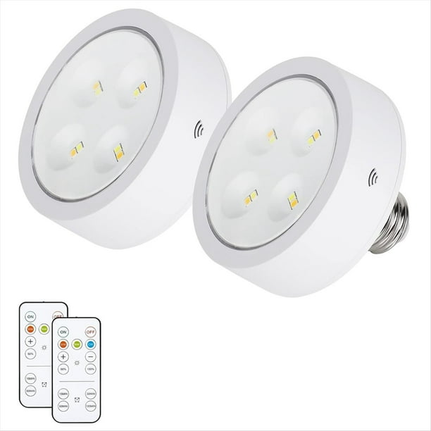 Bombilla para Lámparas Que Funciona con Pilas, Luces LED de Disco Atornillables con Control Remoto, con Casquillo E26 para Aplique de Pared, Paquete de 2