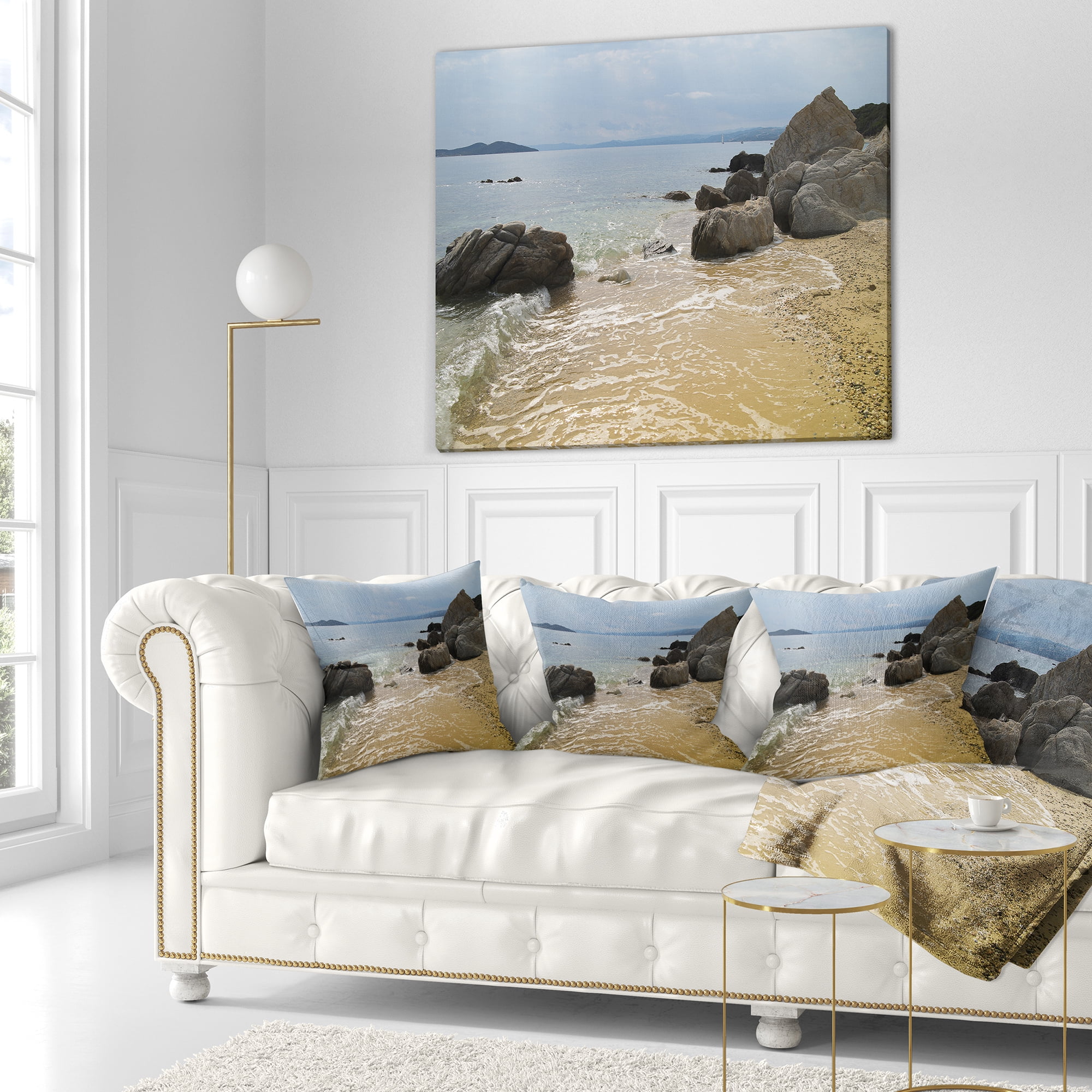 Designart Beautiful Sea View of Rocky Coast - Seashore Throw Pillow - 18x18