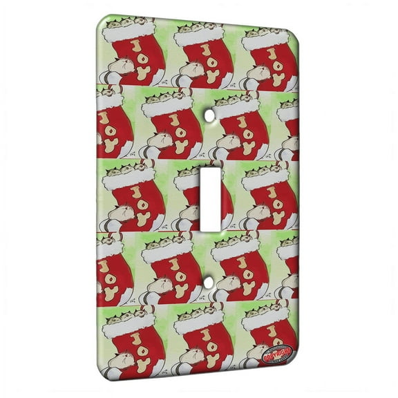 KuzmarK™ Single Gang Toggle Switch Wall Plate - Siamese Kitties Christmas Joy Stocking Cat Modern Art by Denise Every