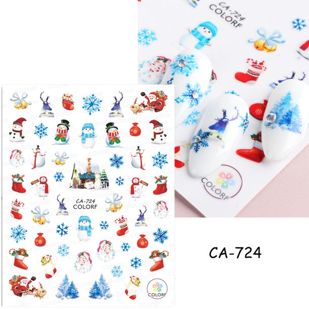 Pegatinas de uñas de Navidad 3D, navidad, adornos de invierno, adornos deslizantes para guantes de árbol de nieve, linternas, decoración, sombreros de Papá Noel, stickers uñas navideñas