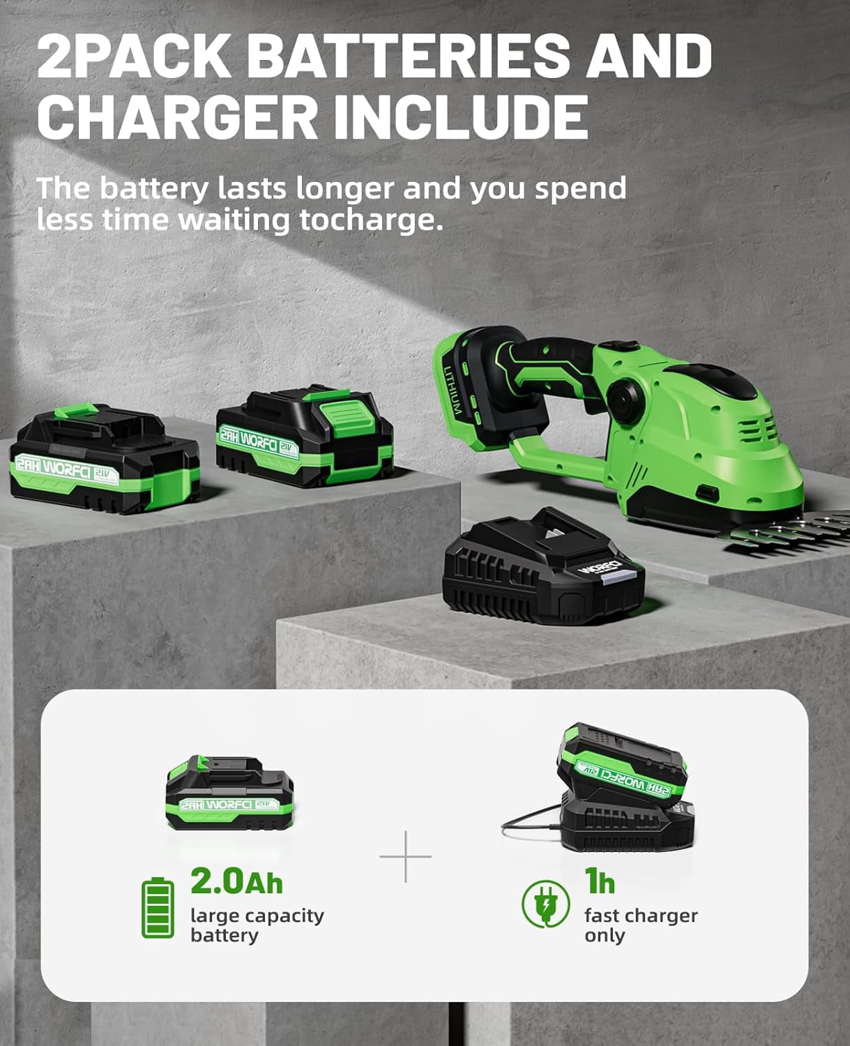 Mini Hedge Trimmer Cordless 2-in-1 Electric Grass Shear with 2 Batteries