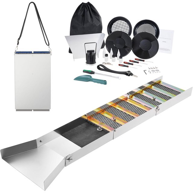 SIHAO Complete Sluice Box Gold Panning Kit, 50" Folding Aluminum Alloy Gold Mining Equipment, 23PCS Gold Prospecting Kit with Gold Pan, Classifier Screen, Separating Magnet, Backpack and More