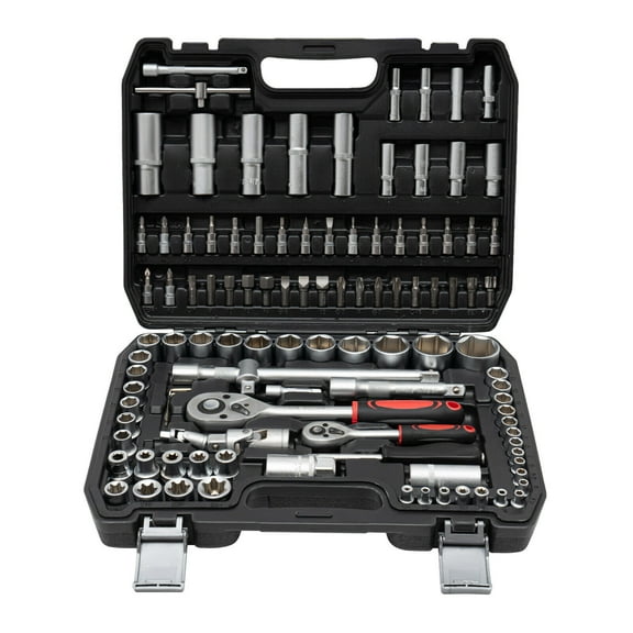 108Piece Socket Wrench And Metric 1/4 And 1/2 Drive Socket Set, Extension Bars, Sockets,Quick Release Reversible Ratchet Wrench , Fit For Diy Car Motorcycle Repair,Plastic Toolbox Storage