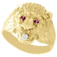 thumbnail image 3 of Real 10K Yellow Gold Mens Lion Head Pinky Ring 18mm Fancy Band Created Ruby Eyes, 3 of 5