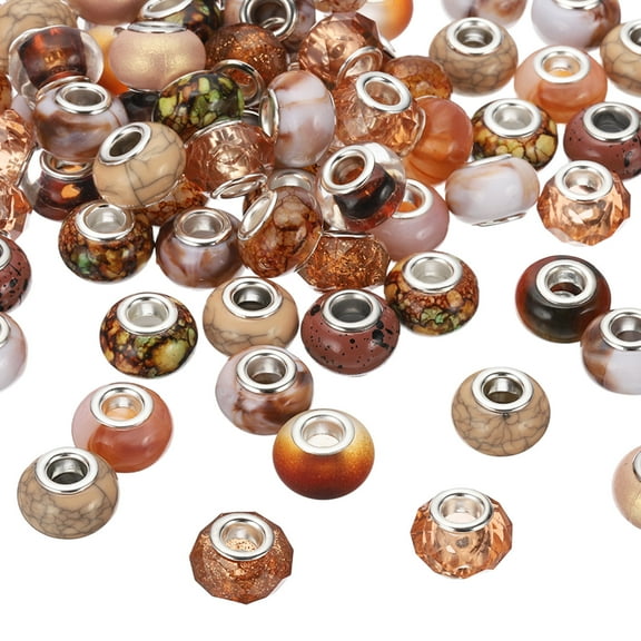 Uxcell Assorted European Craft Beads,100 Pcs Large Hole Beads Spacer Charm for DIY Craft Bracelet Making,Light brown