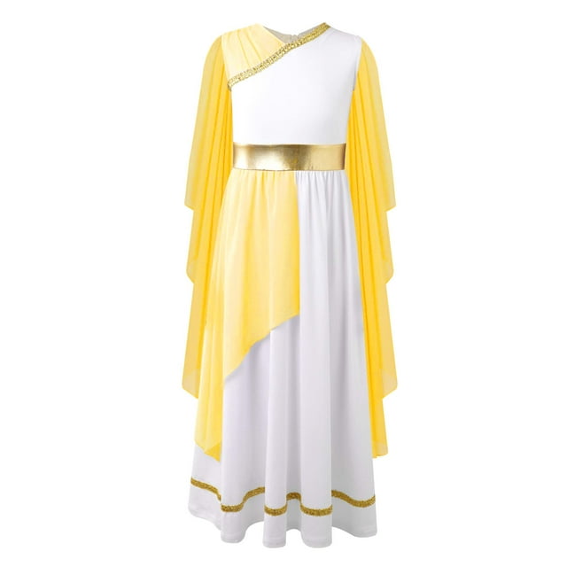 Yruioon Robe Toge Grecque Romaine Antique pour Filles Enfants Robe de Princesse Fête Déguisement Costume d'Halloween Jaune 10