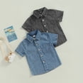 thumbnail image 6 of Douhoow 1-6Y Toddler Boy Denim Shirt Summer Kids Solid Color Short Sleeve Button Down T-Shirts, 6 of 9