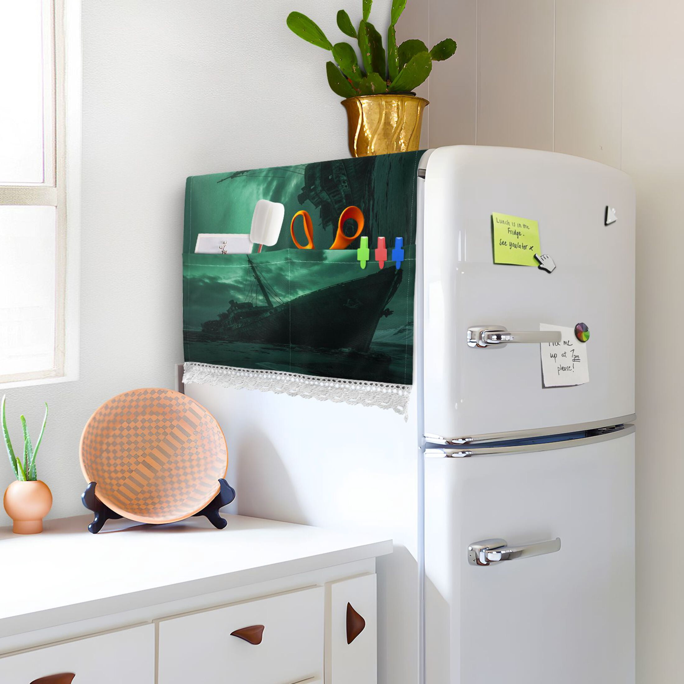 Aground BoatWasher and Dryer Covers Dust-Proof and Oil Resistant Fridge Cover with 4 Storage Pockets Washing Machine Top Cover for Laundry Kitchen Home 51.2 x 22 In