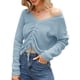 thumbnail image 1 of Jerséis de punto para mujer, cuello en V, cordón, manga larga, suéteres cortos informales CACAGOO Camiseta de manga corta, 1 of 7