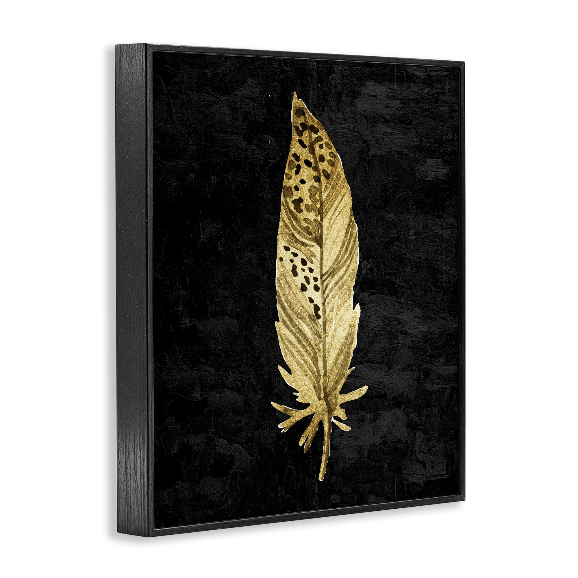 Speckled Feather on Black Black Framed Giclee Art, design by Kim Allen