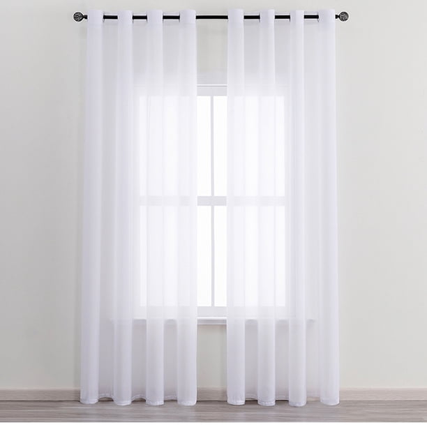 Cortina de gasa de 150 x 250 cm con ojales semitransparentes, decoración interior de ventana para sala de estar moderna, dormitorio, cocina, balcón, mirador, ligera, blanca, 2 piezas