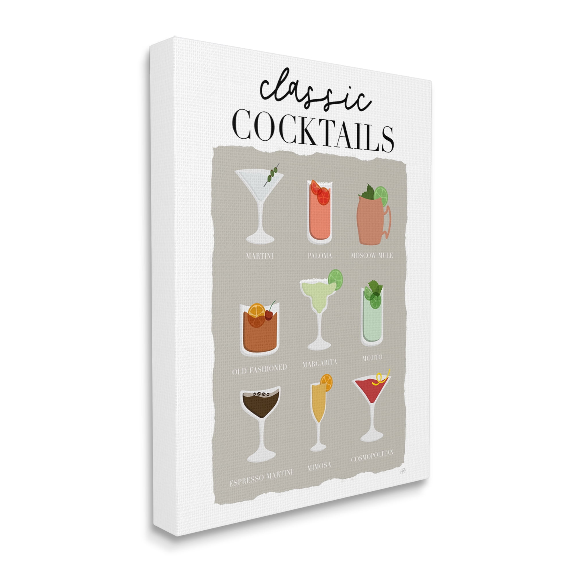 Stupell Industries Classic Cocktails Chart Food & Beverage Painting Gallery Wrapped Canvas Art Print Wall Art, 16 x 20