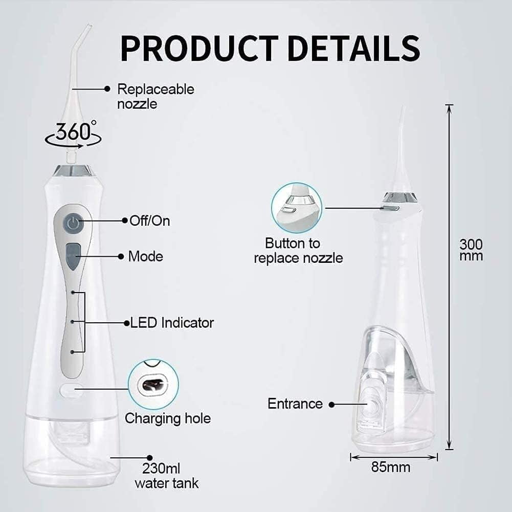 Water Flosser for Teeth, Water Resistant, Cordless & Travel Ready, Deep Clean, Fresh Breath & Healthier Smile,Gums & Braces Care, 230mL, 3 Modes