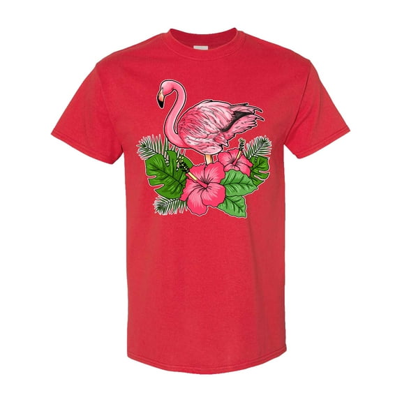 Inktastic Flamingo with Tropical Flowers T-Shirt