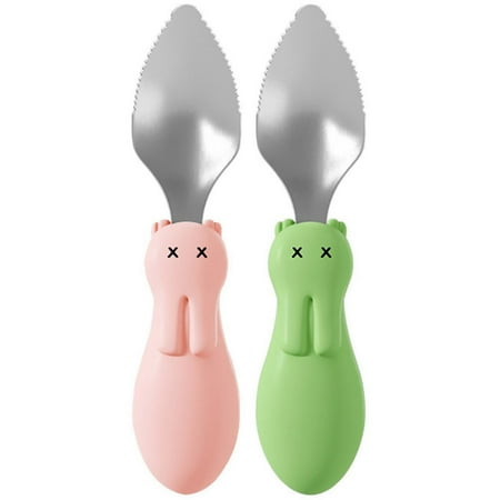 

2Pcs Stainless Baby Spoon Fruit Mud Scrapping Spoons with Sawtooth Tableware
