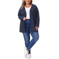 thumbnail image 2 of Suéteres de talla grande para mujeres Agnes Orinda, de manga larga, casuales, sueltos, cárdigans de punto abiertos 2X azul oscuro, 2 of 5