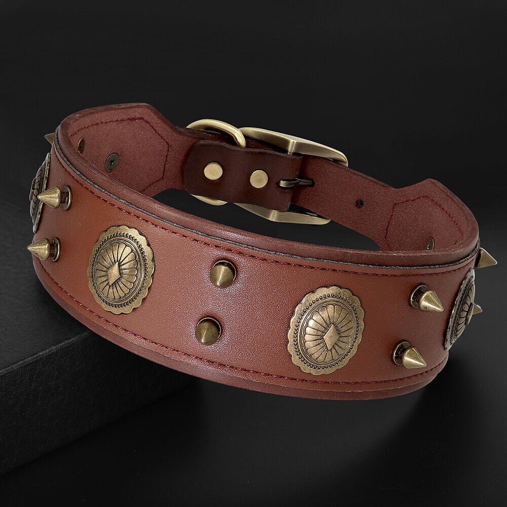 Didog 2" Wide Spiked Studded Genuine Leather Dog Collars Retro Heavy Duty for Medium Large Breeds