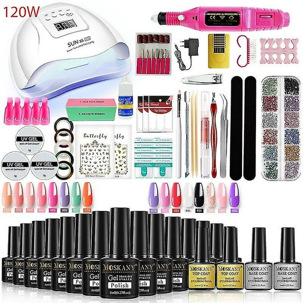 Nail Gel Kit Professional Nail Set With 120w/54w Uv Nail Lamp And Nail Drill For All Drying Gel Nail Polish Manicure Set