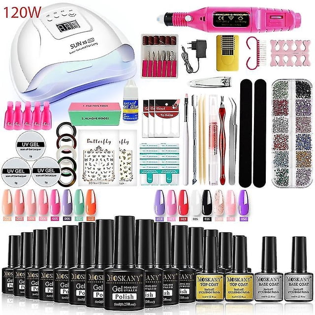 Nail Gel Kit Professional Nail Set With 120w/54w Uv Nail Lamp And Nail Drill For All Drying Gel Nail Polish Manicure Set