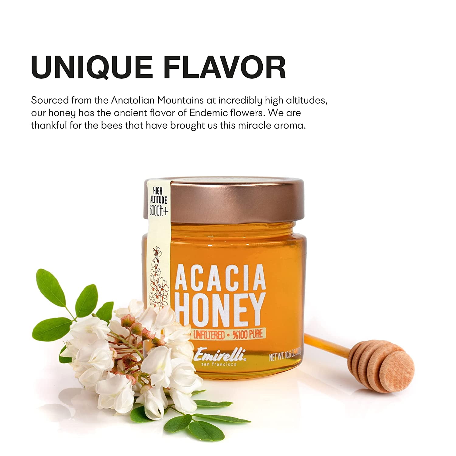 Emirelli Gourmet Acacia Honey -100% Pure Raw, GMO & Gluten Free