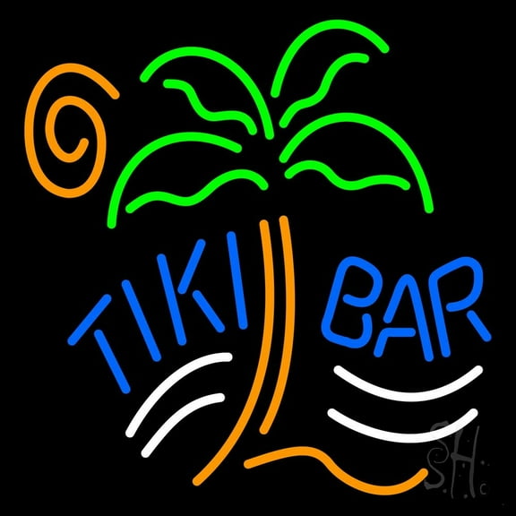 Tiki Bar Palm Tree LED Neon Sign 24 x 24 - inches, Clear Edge Cut Acrylic Backing, with Dimmer - Bright and Premium built indoor LED Neon Sign for Bar decor.