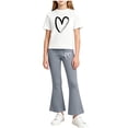 thumbnail image 3 of THDHVS Girls Fall Outfits,Girls Heart Print Round Neck Short Sleeve Top Stretchy Flared Pants Casual 2 Piece Set,Girls' Clothing Sets Dark Gray 7-8 Years, 3 of 7