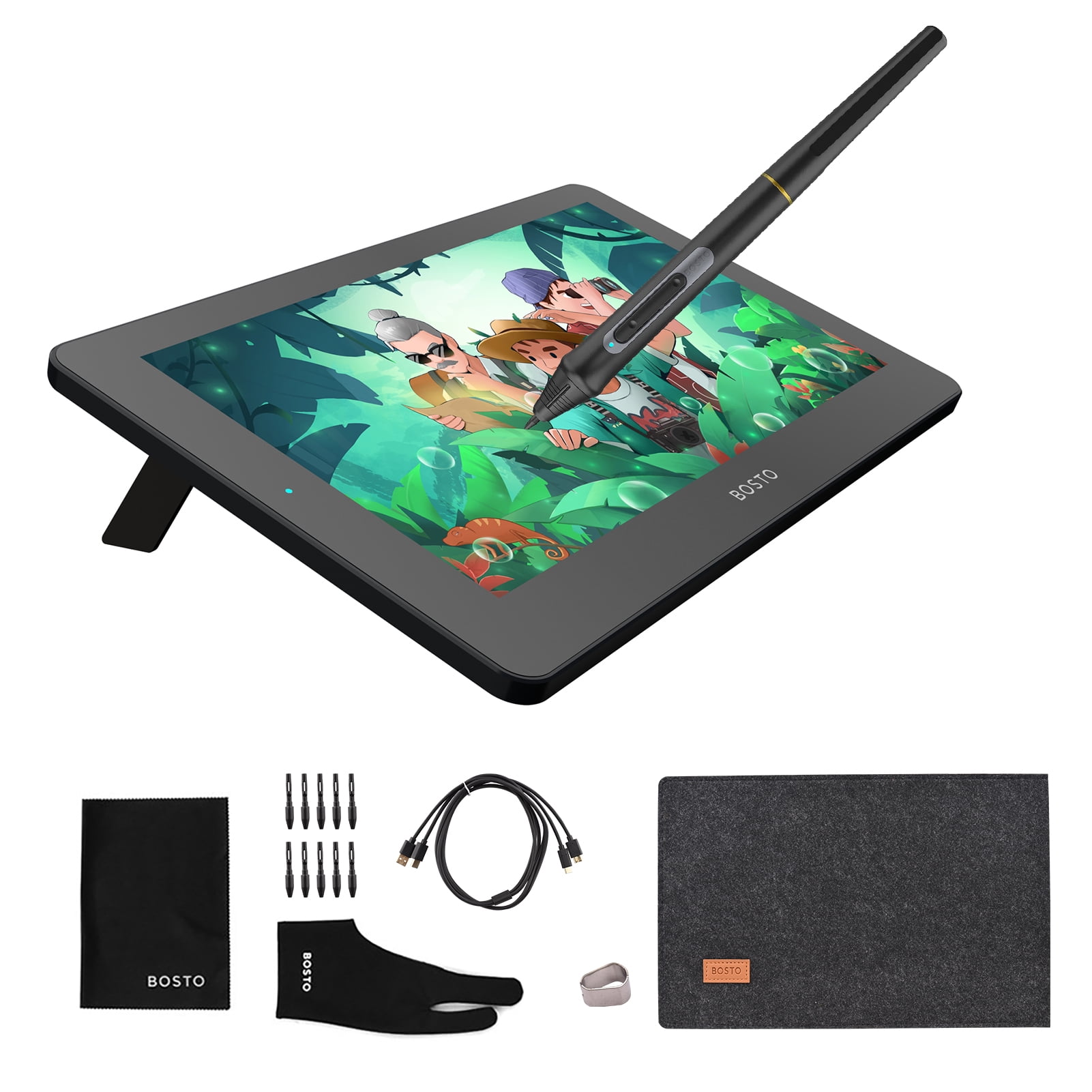 Mispend Forstyrre forstørrelse BOSTO BT-12HDT 11.6in Graphics Drawing Tablet, HD H-IPS Touchscreen  LCD/1366x768/ 8192 Pressure Level Passive with Tilt Function/USB Drawing  Tablet with Stylus Pen 4 Shortcut Key - Walmart.com
