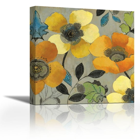 Yellow and Orange Poppies II - Contemporary Fine Art Giclee on Canvas Gallery Wrap - wall décor - Art painting - 36 x 36 Inch - Ready to Hang