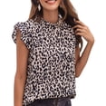 thumbnail image 1 of Top de manga con volantes y estampado de leopardo, cuello con volantes, camiseta informal de moda para mujer, camiseta de verano para citas, salida de ocio, fin de semana, albaricoque M, 1 of 6