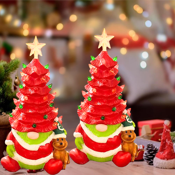 Christmas Decorations - 8 Inch Lighted Christmas Gnomes Decorations - Set of 2 Faceless Old Man Ceramic Christmas Tree - Small Mini Prelit Xmas Holiday Decor for Tabletop Home Fireplace Office(#A*2)