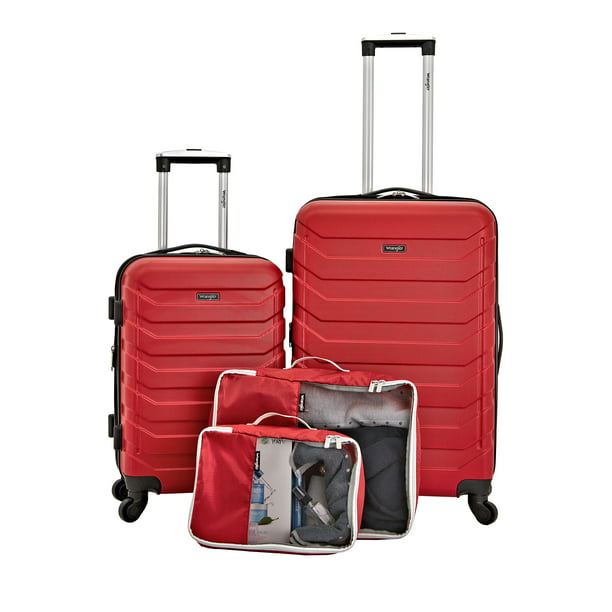 Wrangler 4 Piece Rolling Hardside Luggage Set, Red