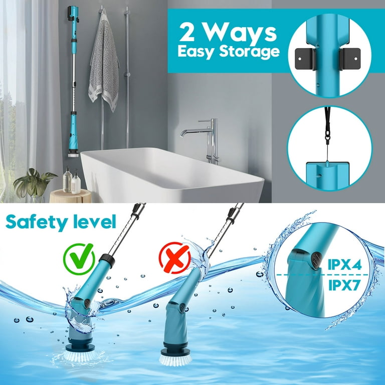 Electric Spin Scrubber, WKY Cordless Power Shower Scrubber, 6 Brushes Heads for Cleaning Shower Bathroom Bathtub Tile Tub Floor, 2 Speeds