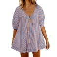 thumbnail image 4 of Plus Size Overalls Women's Striped Print Romper Shorts – Puff Sleeve V Neck Oversized Loose Fitting Overalls for Summer Beach Cover up M, 4 of 5