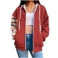 thumbnail image 2 of Zip Up Hoodie for Womens Pullover Fashion Plus Size Stripe Pockets Zipper Long Sleeved Regular Top Hooded Sweatshirts Coat Outwear, 2 of 6