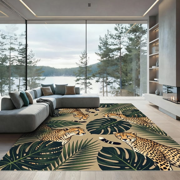 ODIKA 4'x6' Machine Washable Non-Slip Area Rug, Modern Beige High Traffic Rug, Beige, 1260768