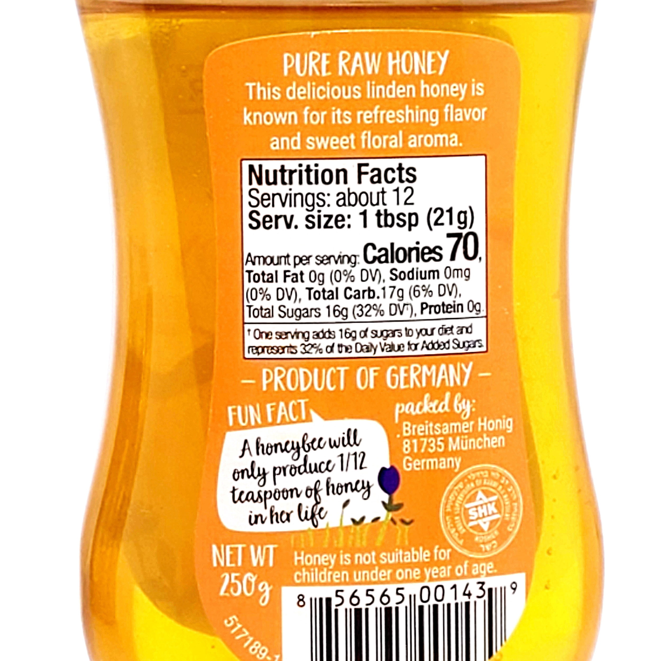 Breitsamer Honig Bee Buddy Pure Raw LINDEN Honey Squeeze Bottle 8.8 oz. (250 g.) X 2 with Bonus Gold Stainless Steel Round Tea Spoon (3-Pc Set)