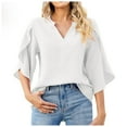 thumbnail image 1 of Nuevos tops de manga petal para mujer: blusa holgada de gasa con cuello en V y detalles plisados, mangas tres cuartos para el trabajo en verano o salidas informales., 1 of 5