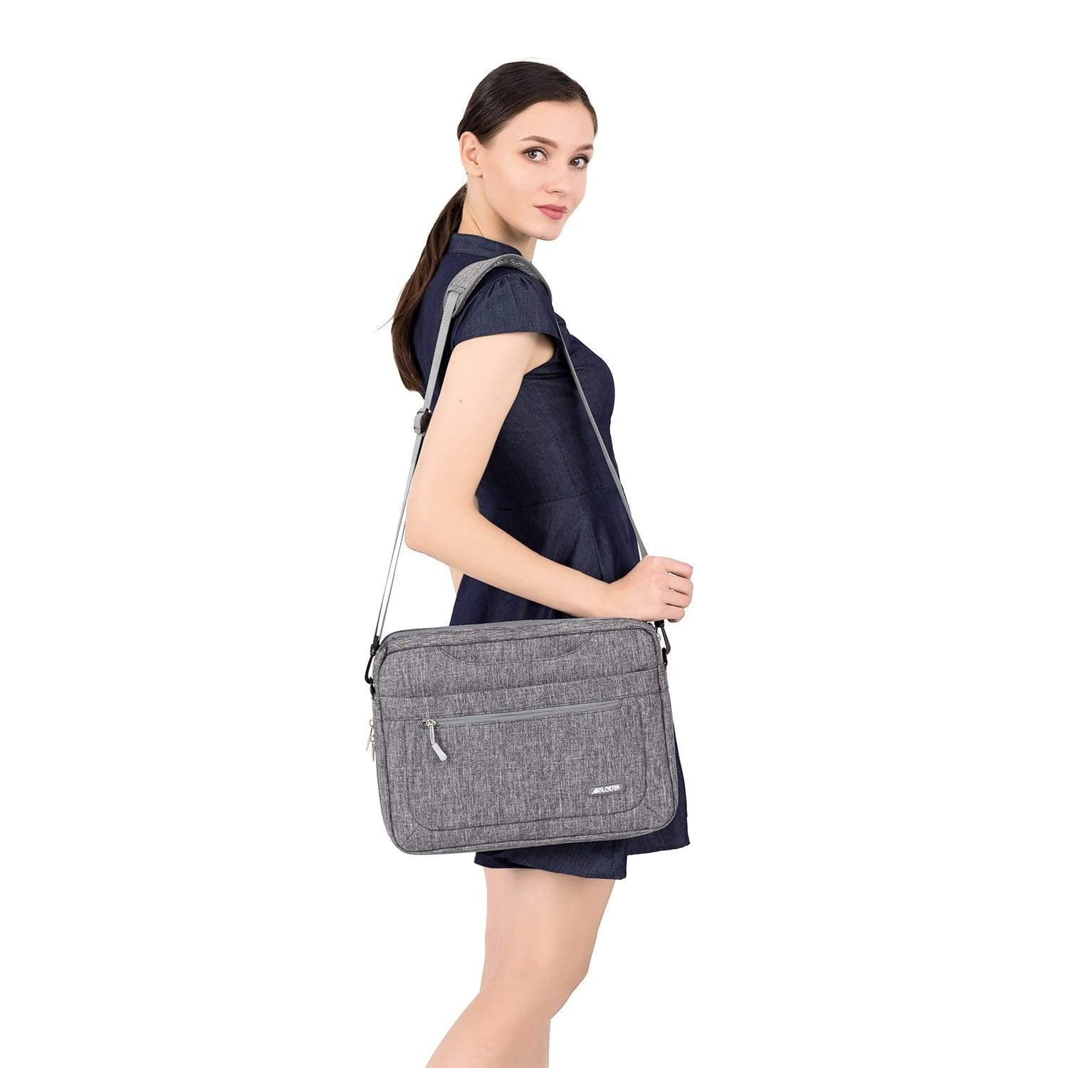 Mosiso 17-17.3 inch Laptop Shoulder Bag for MacBook/Dell/HP/Lenovo/Acer/Asus/Samsung/Sony, Polyester Notebook Messenger Handbag Briefcase Sleeve Case, Gray