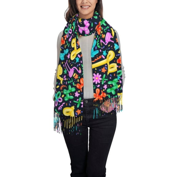 Rateoe Colorful Air Balloons1 Women's Traditional Scarf Wrap Tassel Shawl Fringes Neck Head Shawl Retro Scarf