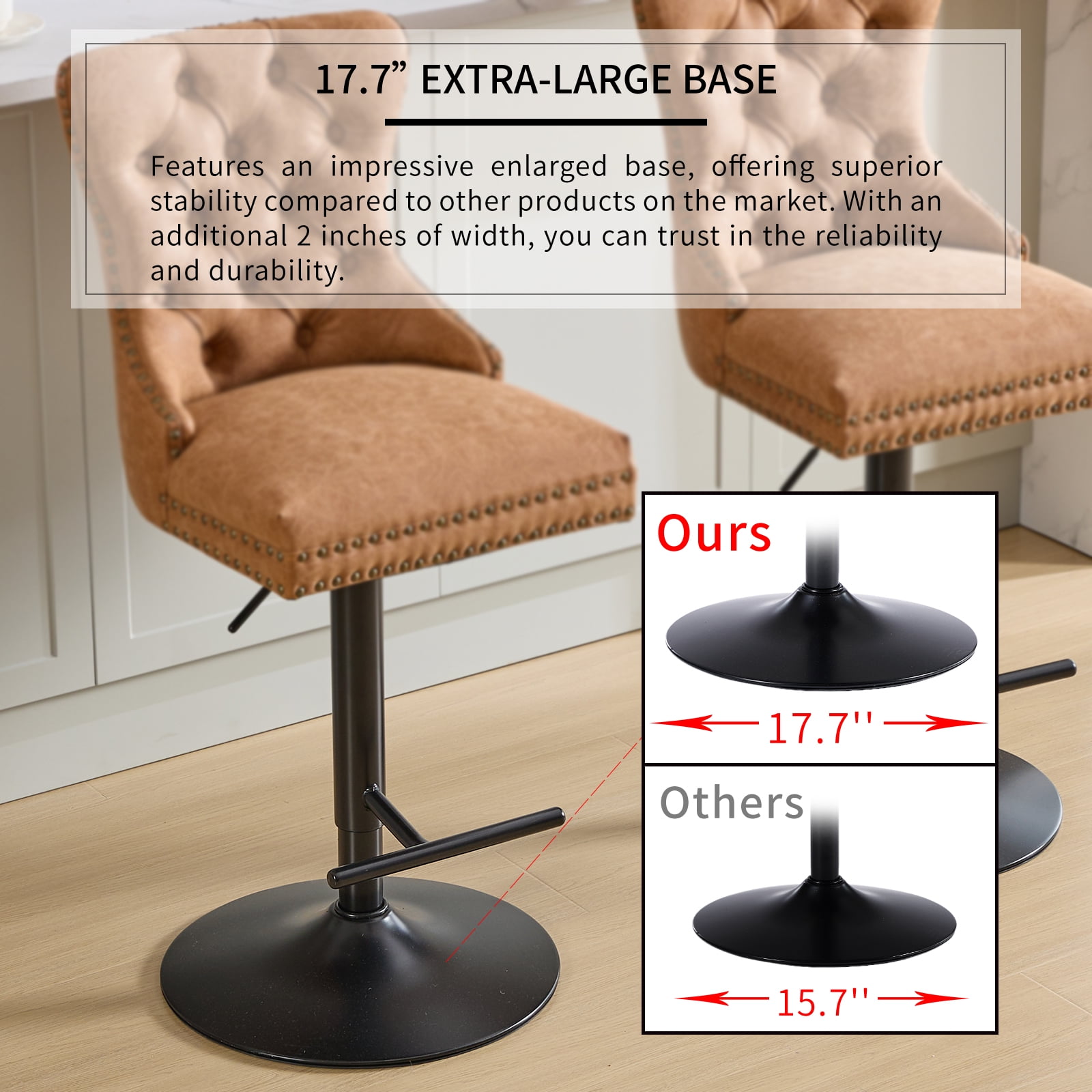 Orange PU Leather Swivel Bar Stools Set of 2 with Upholstered Back, Adjustable Counter Height Barstools, Bar Chairs for Home Bar Kitchen Island Pub Restaurant (2 Pcs, Orange)
