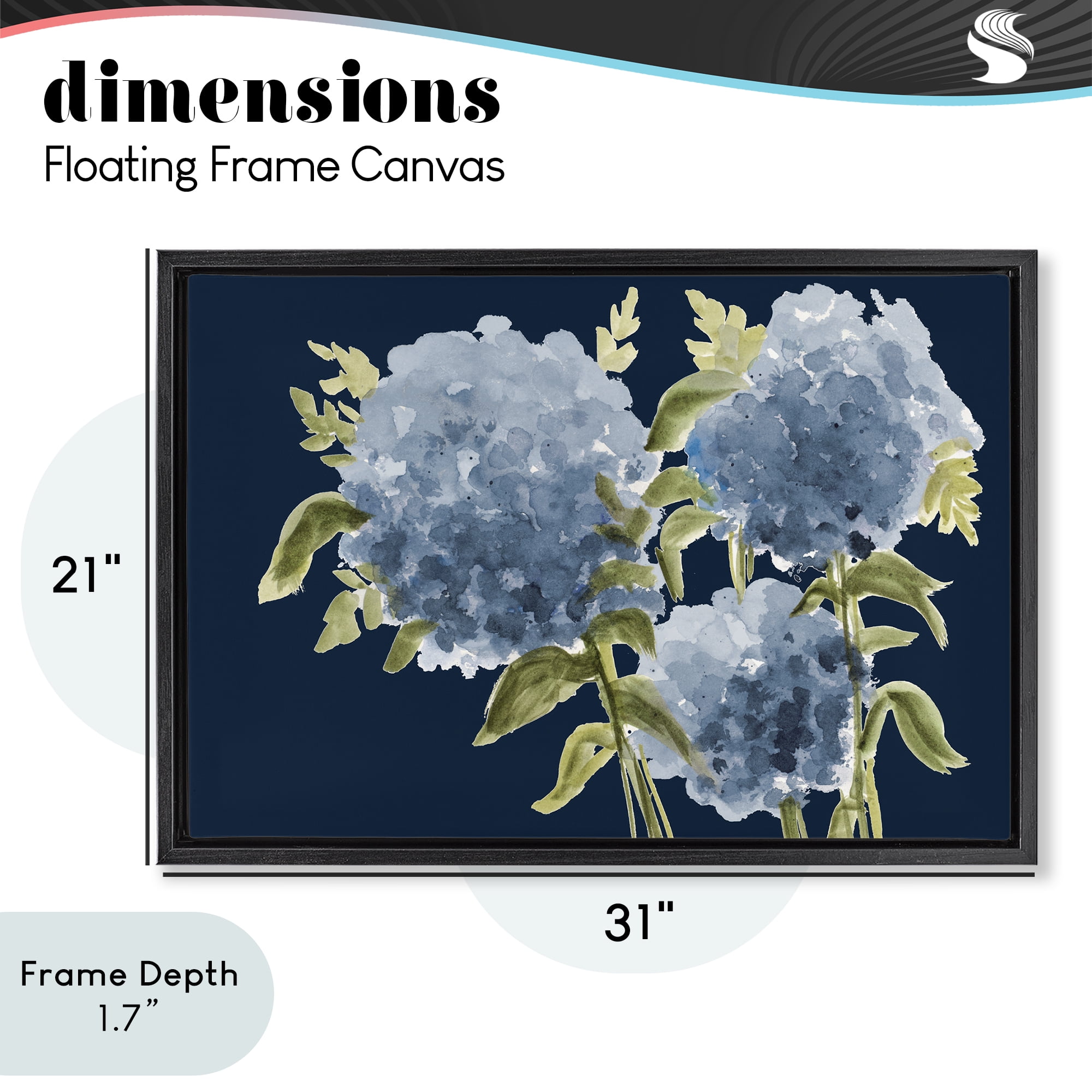 Stupell Industries Blue Hydrangeas on Indigo Black Framed Floater Canvas Wall Art, design by Janice Gaynor