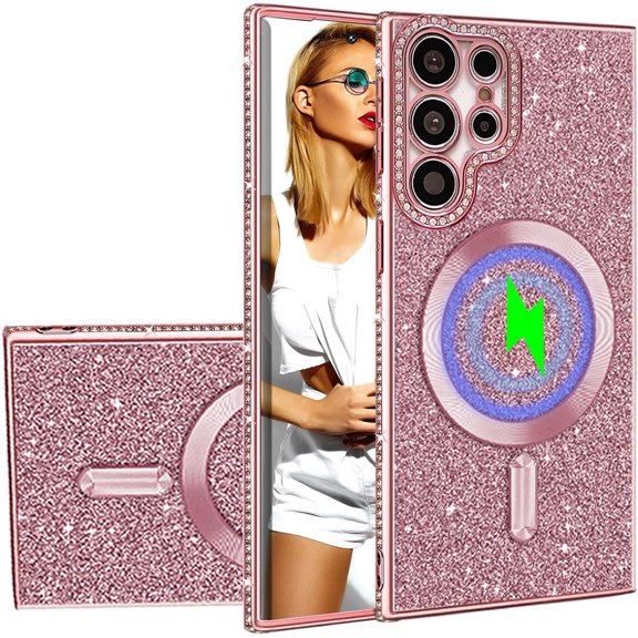 for Samsung Galaxy S24 Ultra (Not S24) Bling Crystal Diamonds Rhinestone Bumper Cover, [Compatible with MagSafe] Glitter Sparkle Bling Luxury Shiny Cute Case for Galaxy S24 Ultra KZ-Rose Gold