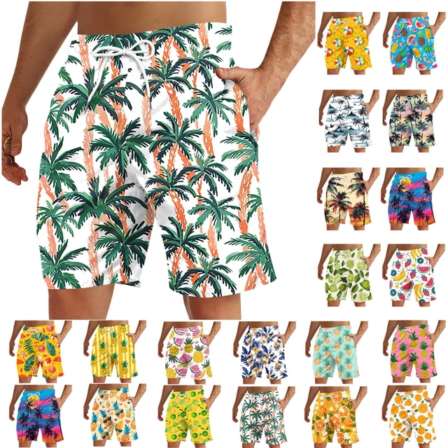 UVEASISHA Hawaiian Swim Trunks for Men Big and Tall Quick Dry Bathing Suits Novelty Print Loose Board Shorts Drawstring Elastic Waist Beach Shorts 90% Off Clearance Sale Multicolor XL