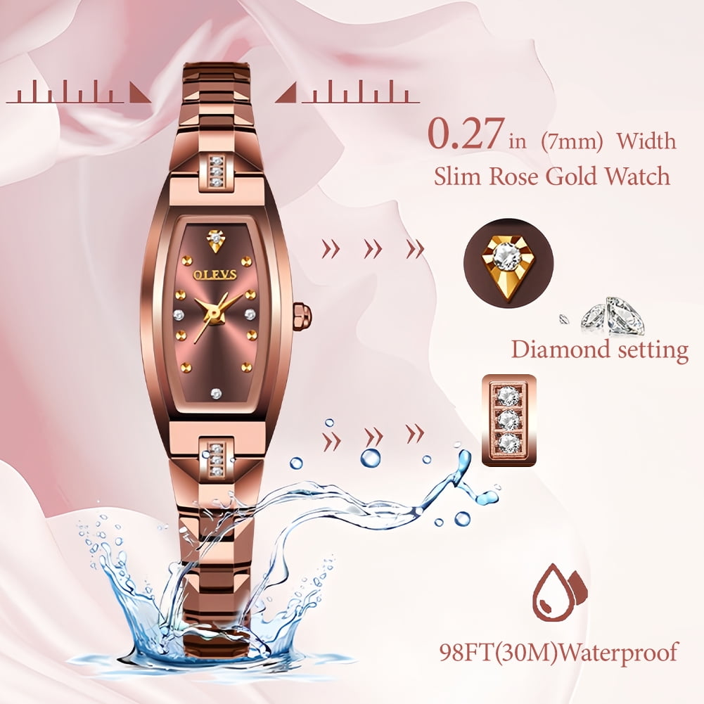 OLEVS Watches for Women Luxury Dress Waterproof Analog Quartz Rose Gold Plated Tungsten Slim Easy Read Casual Ladies Watches Women Wrist Watches Relojes para Mujer