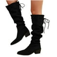 thumbnail image 2 of Viluyesy Womens Knee High Boots, Chunky Heels Wide Calf Adjustable Strap Pointed Toe Fall Winter Slouch Tall Boots Black US9.5, 2 of 7
