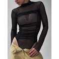 thumbnail image 2 of xiaxaixu Combinaisons à Manches Longues pour Femmes Couleur Unie Mesh Froncé Col Rond Skinny Printemps Automne Streetwear, 2 of 6